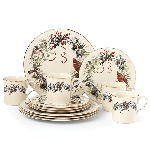 Lenox Winter Greetings Christmas 12-Piece Dinnerware Set with Mugs