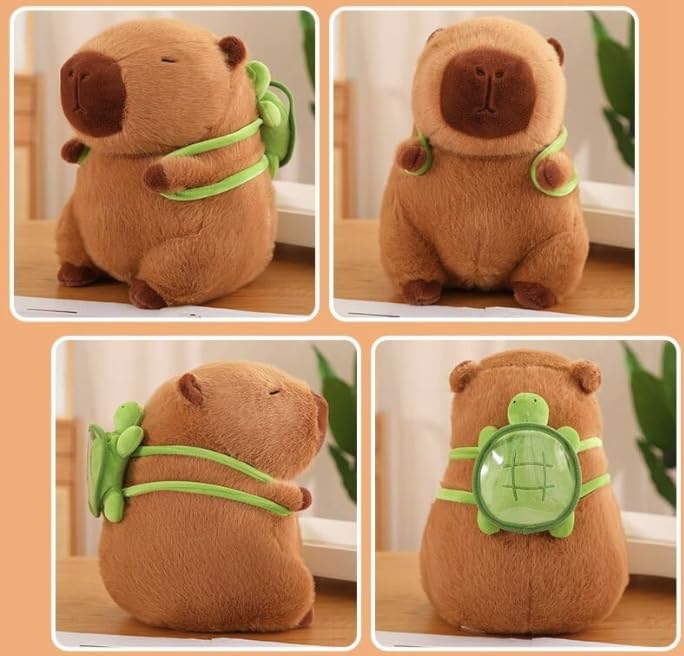 Image of FuzzyTales Capybara Soft Toy with Turtle Backpack 45cm | Stuffed Plush Animal for Kids & Adults | Kawaii Cute Animal for Cuddles, Gifts & Room Decor | for Birthday, Thanksgiving and Every Event (45cm)