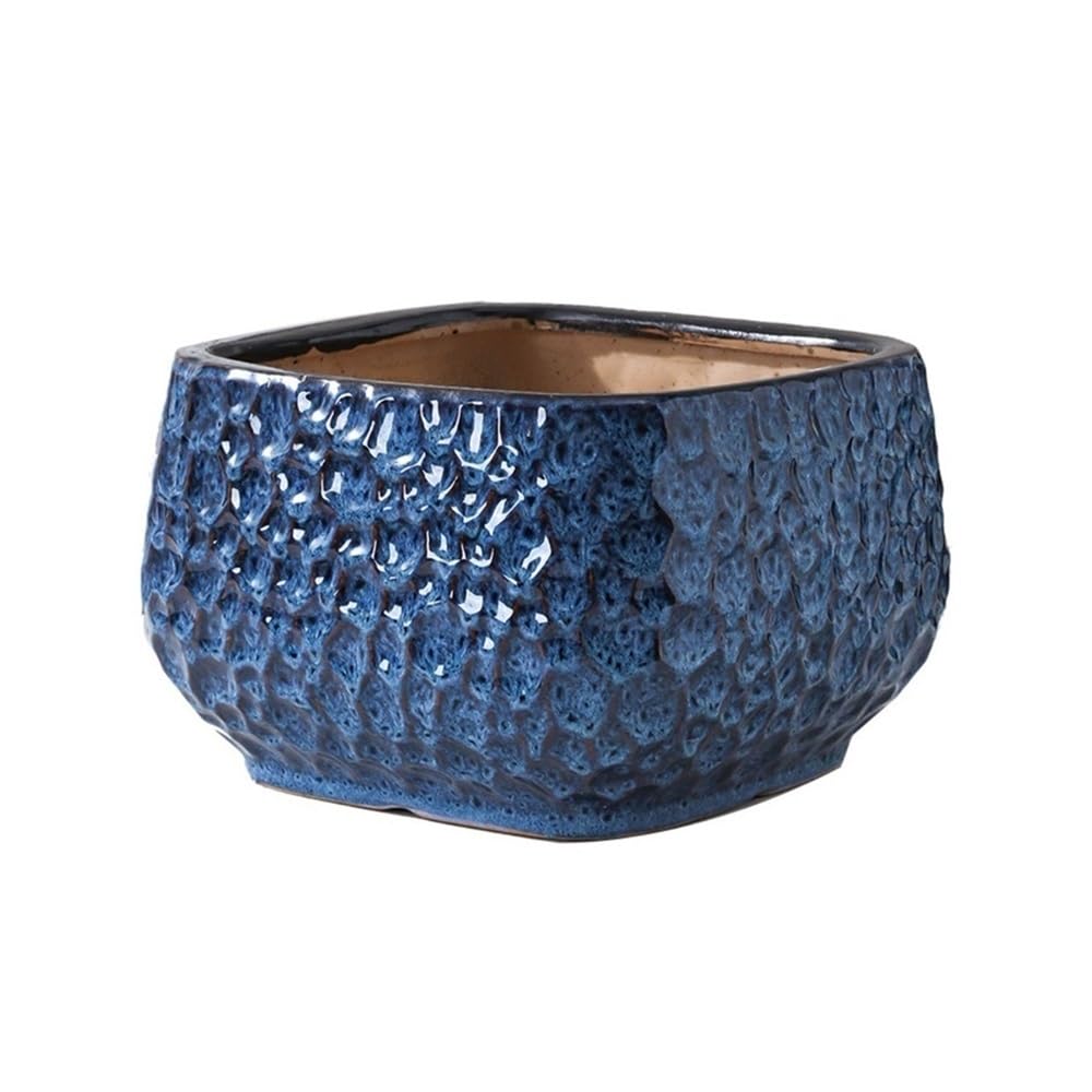 XBGfdySD Blue Glazed Texture Ceramic Flowerpot, Planter with Drainage Holes Indoor and Outdoor Plant Containers Ornament(Small)