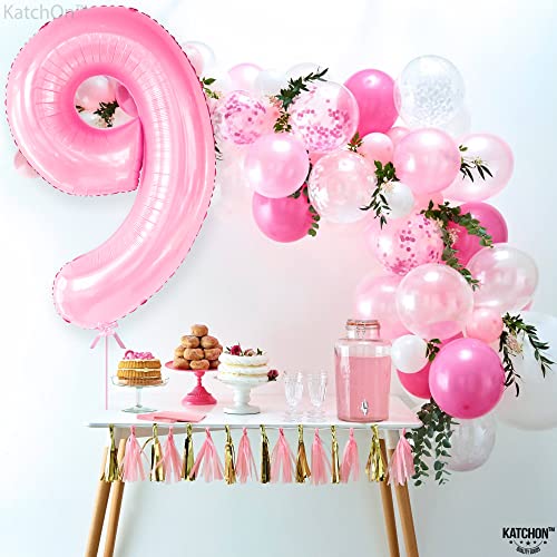 Image of KatchOn, Giant Light Pink Number 9 Balloon - 40 Inch | Foil 9 Birthday Balloon for 9th Birthday Decorations | 9th Anniversary Decoration | Pink Party Decoration