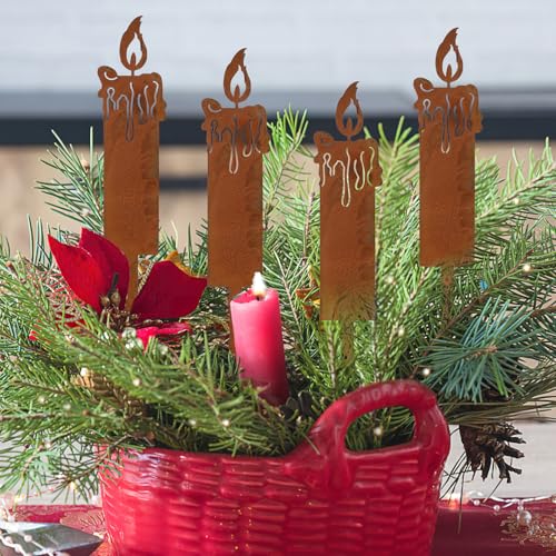 4 Stück Gartenstecker Weihnachten, Kerze Roststecker Weihnachten, Metall Gartendeko Rost, 24 x 5cm Weihnachtsdeko für Draußen Garten Wetterfest Rost Deko 4 Stück Gartenstecker Weihnachten, Kerze Roststecker Weihnachten, Metall Gartendeko Rost, 24 x 5cm Weihnachtsdeko für Draußen Garten Wetterfest Rost Deko