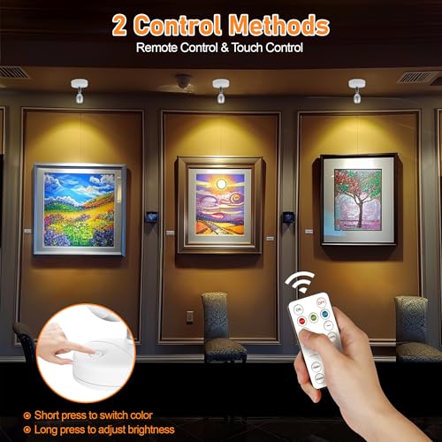 Image of 4 Pack Wireless Spot Lights Indoor, Battery Operated Uplighting, Mini Spotlight with Remote 3CCT Tree Lights Indoor, Accent Wall Lights for Display Plant Picture Dartboard