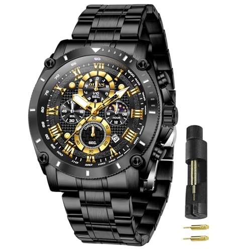 Image of OLEVS Men Watches Chronograph Analog Quartz Fashion Gold Stainless Steel Waterproof Date Wrist Watch for Men