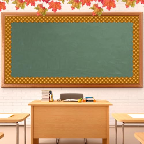 Image of BeYumi Fall Plaid Border Trim - 65ft Fall Pumpkin Plaid Scalloped Rolled Border Trim Autumn Thanksgiving Brown Bulletin Board Set Harvest Themed Party Decor Classroom Office Chalkboard Door Decoration
