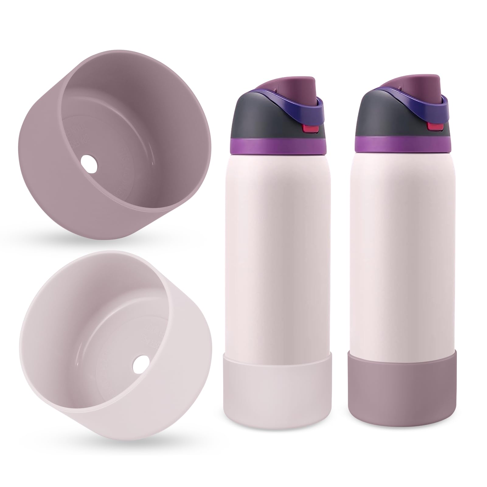 BKBY 2PCS Silicone Water Bottle Boot, Compatible with Owala 24oz 32oz 40oz, Protective Anti-Scratch & Anti-Dent No Noise Sleeve Cover for FreeSip/Twist/Flip Water Bottles (Dreamy Filed+Mauve, 32oz)