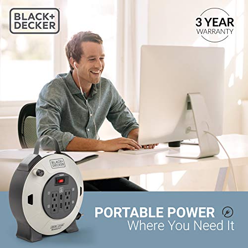 BLACK+DECKER 25 Ft. Retractable Extension Cord Reel with 4 Outlets, 2 USB Ports, Multi-Plug Extension, On/Off Switch & Heavy-Duty 16AWG SJT Cable (Pack of 2) - image 7