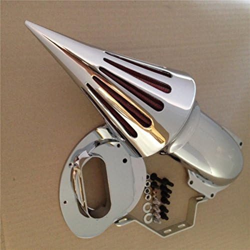 AfterMokit Cone Spike Air Cleaner Intake with Red Filter for Yamaha V-Star 1100 Dragstar XVS1100 1999-2012 Chrome