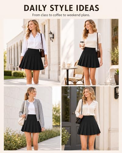 Image of Shestellar Women Pleated Mini Skirt, High Waisted A-Line Skirt with Elastic Waist for Casual Wear