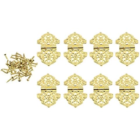Antique Decorative Hinges,LBTODH 8 pcs Retro Bronze Zinc Alloy Butt Hinges Jewelry Box Hardware Accessories for Making/Repairing Small Wooden Box Project,with Screws(Gold) Cover