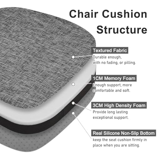 Image of baibu 14x14 Memory Foam Metal Chair Cushions Set of 4, Dual-Layer Design Non-Slip Metal Dining Chair Pads Kitchen Seat Cushion with Machine Washable Cover, 4 Counts, Grey