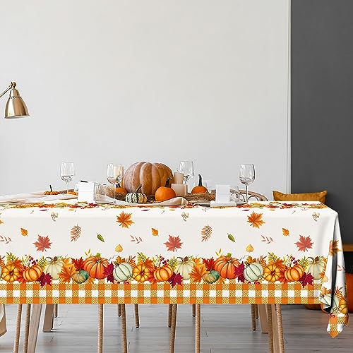 Image of Thanksgiving Tablecloth Decoration,3pcs Fall Plastic Tablecloth Give Thanks Autumnal Pumpkins Table Cloth for Autumn Harvest Thanksgiving Party Supplies