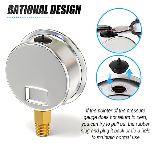 Image of MEANLIN MEASURE -30inHG~160Psi Stainless Steel 1 /4 inch NPT 2.5 inch FACE DIAL Vacuum Pressure Gauge, Lower Mount, with 1 /2 inch NPT and 3 /8 inch NPT Hex Bushing