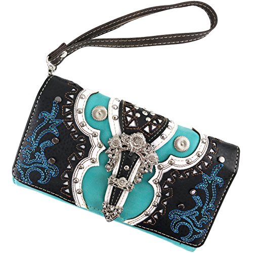 Justin West Concealed Carry Western Flower Buckle Embroidered Studded Messenger2