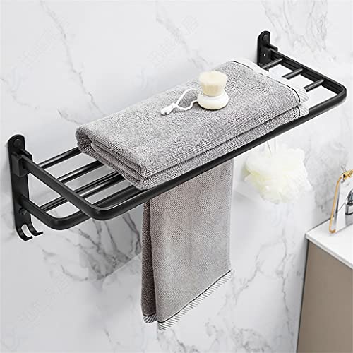 Toallero negro mate de aluminio con estante plegable de 40cm para pared de baño