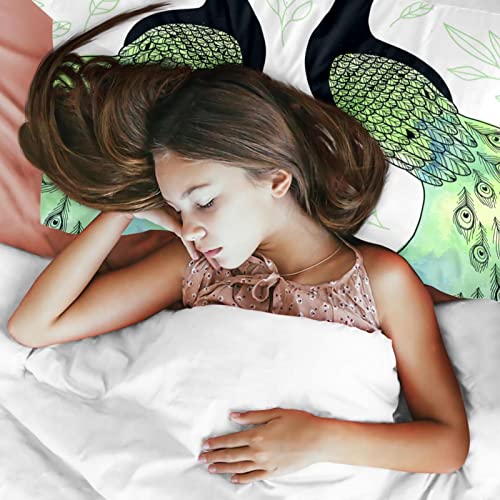 Housse de couette paon et taies d'oreiller, parure de lit cosy