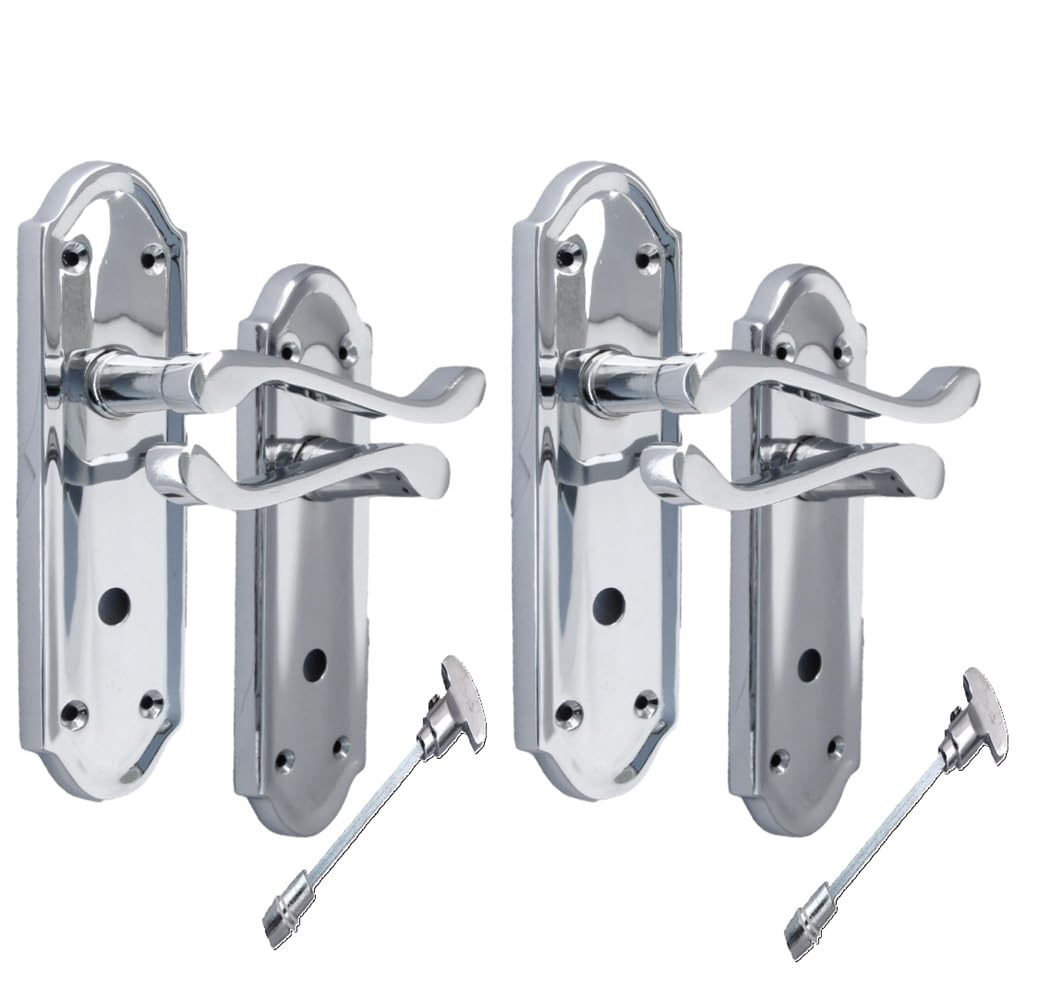 Epsom Door Handle Silver Askworth Door Handles - Chrome Internal Bathroom Door Handles - Door Handles Internal Sets, Chrome Door Handle Set For Internal Doors, Door Handle In Chrome, 170Mm X 48Mm