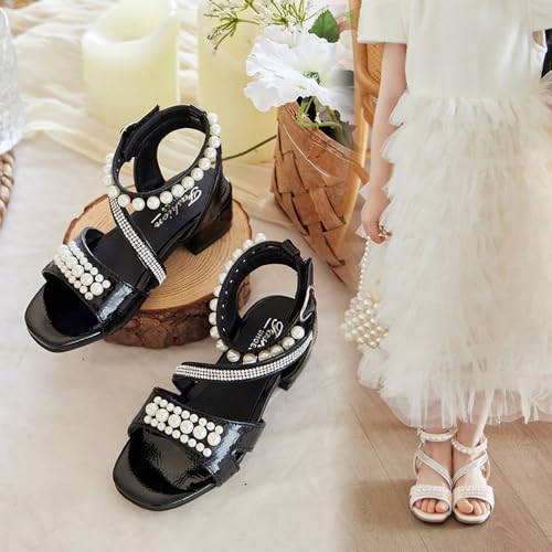 Little Big Girls Fashion Rhinestone Pearls Middle High Heel Princess Sandals Kids Shoes Dress Platform Open Toe Ankle Strap Sandals3