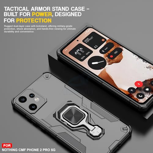 Image of AESTMO Armor Back Cover for Nothing CMF Phone 2 Pro 5G | Ring Holder & Kickstand & Camera Protection in-Built | 360 Degree Protection Back Case Cover (Black)