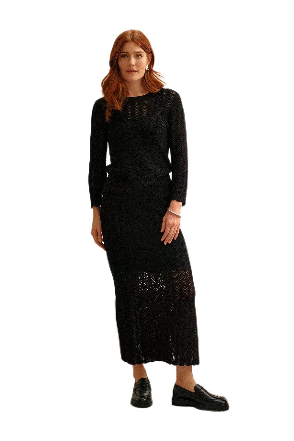 Izabel London Women's Black High Waist Crochet Knit Midi Skirt In | : Size 14