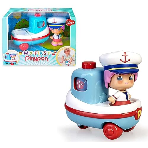 Pinypon - My First, Happy Vehículos Barco, Mis primeros transportes, barco de juguete con ruedas, flota en la bañera, y una minifigura de capitán con caras de distintas emociones, FAMOSA (700016384)
