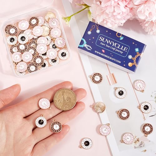 SUNNYCLUE 1 Box 60Pcs 3 Colors Gold Clock Charms Enamel Charm Bulk Metal Alloy Pink Brown Alarm Watch Number Mini Dangle Charm for Jewellery Making Charms Bracelets Necklaces DIY Crafts Accessories - Image 4
