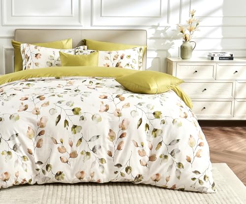 Image of SLEEPBELLA King Size Duvet Cover Set with Button Closure -Light Green and Yellow Botanical Luxury Bedding for a Comfortable Sleeping
