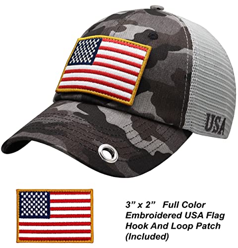 Image of Antourage American Flag Unconstructed Unisex Mesh Snapback Baseball Hat Cap for Men and Women +2 Patriotic Patches Included