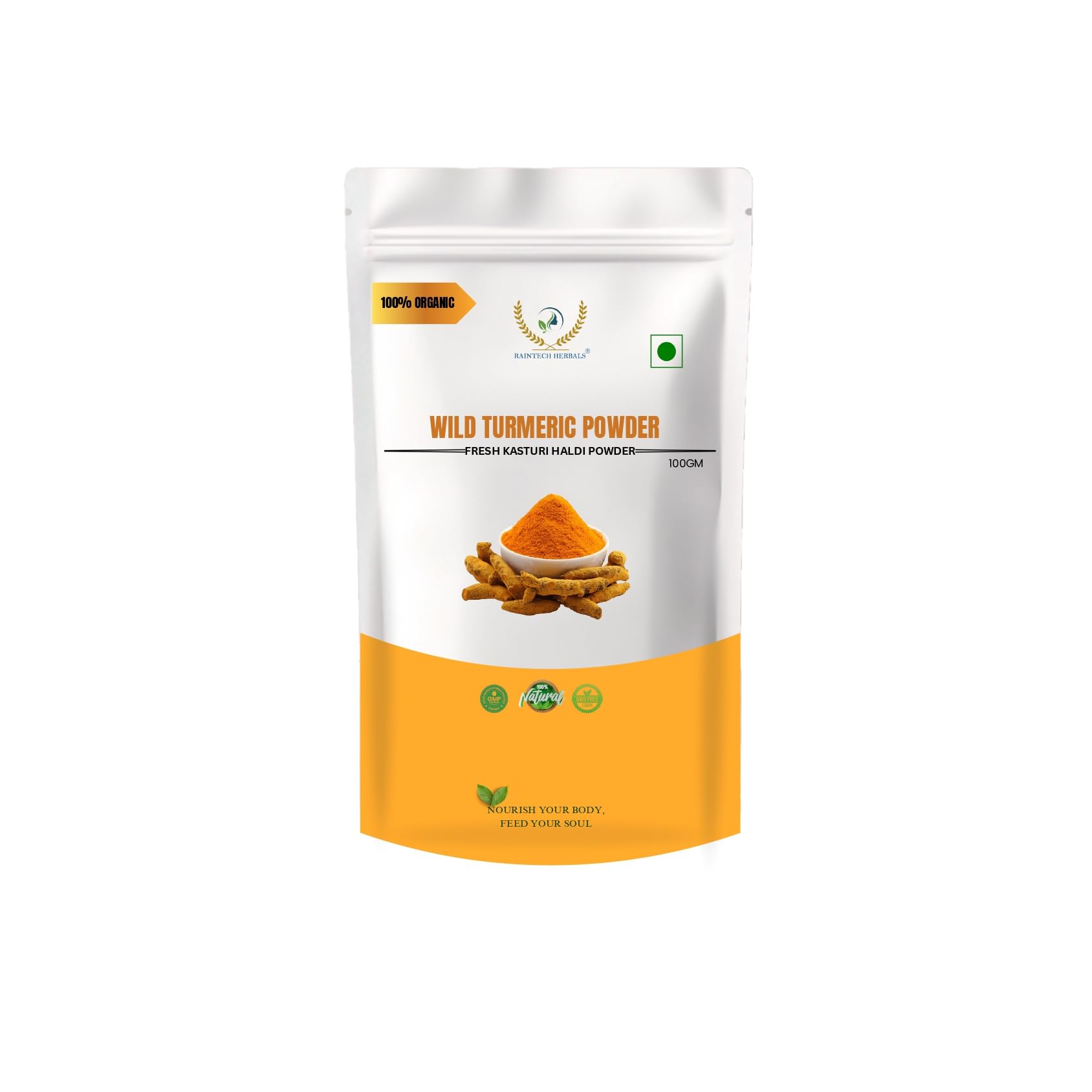 RAINTECH HERBALS Wild Turmeric Powder (Kasthuri Manjal) for Glowing Skin – 50g |Curcuma Aromatica | Natural Face Pack for Tan Removal, Pimples & Pigmentation