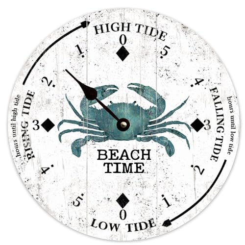 godblessign Beach Time Tide Clock Blue Crab Tide Clock Tidal Clock Wooden Wall 10 Inch cm