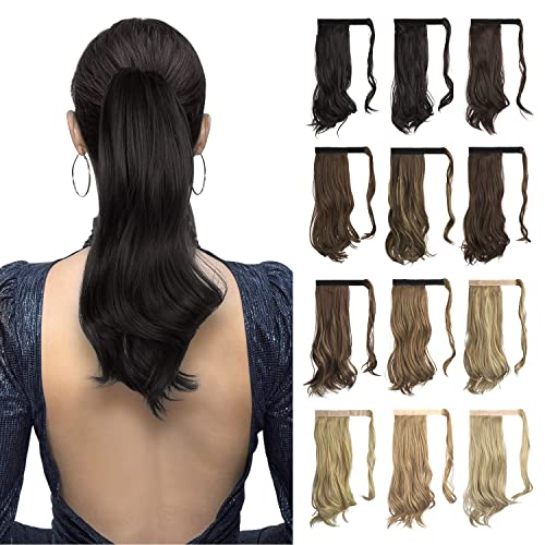 Sofeiyan Extension Capelli Veri Ricci 38 cm Lungo Coda di Cavallo Parrucchino Sintetico Wrap Ponytail Extensions Clip Posticci per Capelli per Donne-Nero naturale