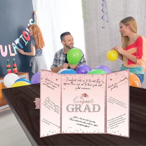 Image of Crenics Rose Gold Graduation Decorations Class of 2026, Creative Graduation Guest Sign in Book Alternative, Congrats Grad Signature Book 18 inch x 12 inch, Awesome Graduation Gift or Keepsake