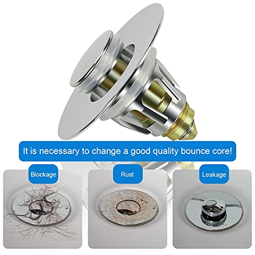 Upgraded Edition Stainless Steel Bullet Core Push Type Basin Pop-Up Drain Filter, No Overflow Bounce Core Push-Type Converter Sink Drain Plug With Basket(For 1.1''~1.96'' Diameter Drains) #TOP4