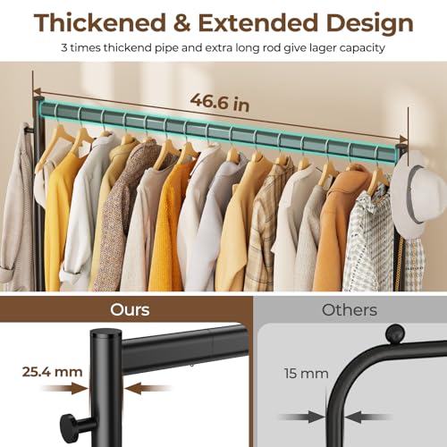 Clothes Clothing Rack, Rolling Heavy Duty Clothes Rack Load 420 LBS With Wheels, Metal Clothes Rack for Hanging Clothes, Portable Standing Clothes Garment Rack, Black,48 inches - Image 4