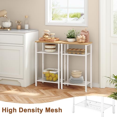 Image of Hoctieon 2-Set 3 Tier End Table, Telephone Table Set of 2, Tall Side Table with Storage Set of 2, Small Nightstand for Small Spaces, Metal Frame, White and Yellow Oak