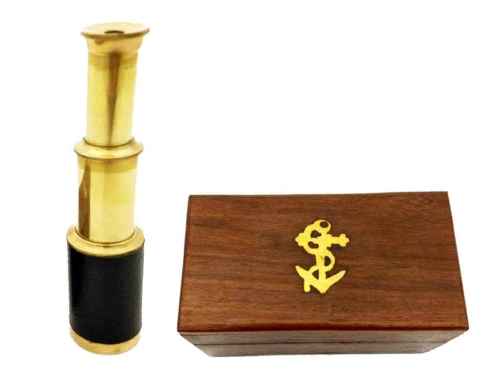 Télescope En Laiton 38,1 Cm Avec Boîte En Bois Vintage - Décoration Ou Cadeau