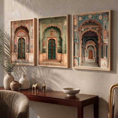 Image of kotart Aesthetic Traditional Indian Wall Art Painting for Living Room | Paintings Frame For Home Decoration | Framed Wall Painting for Home Room Bedroom Office Decor Set of 3