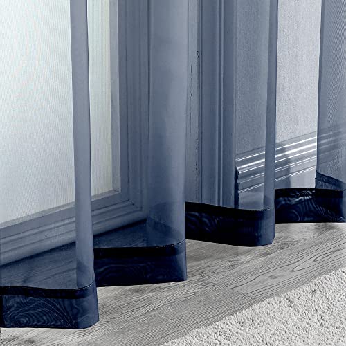 Image of OWENIE Blue Sheer Curtains, Sheer Curtains 63 inch Length 2 Panels Set, Rod Pocket Voile Fimly Sheer Drapes for Living Room /Bedroom, 2pcs, Each 42 inch W x 63 inch L, Navy Blue