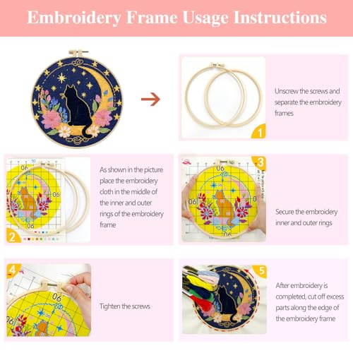Image of Zhenqing Cat Stamped Cross Stitch Kits for Adults Beginners, DIY Animals Cross Stitch Patterns Kits Printed Needlepoint Kits,Crafts Embroidery Kits for Home Decor-Cat-Themed 4-Piece Set(69207)