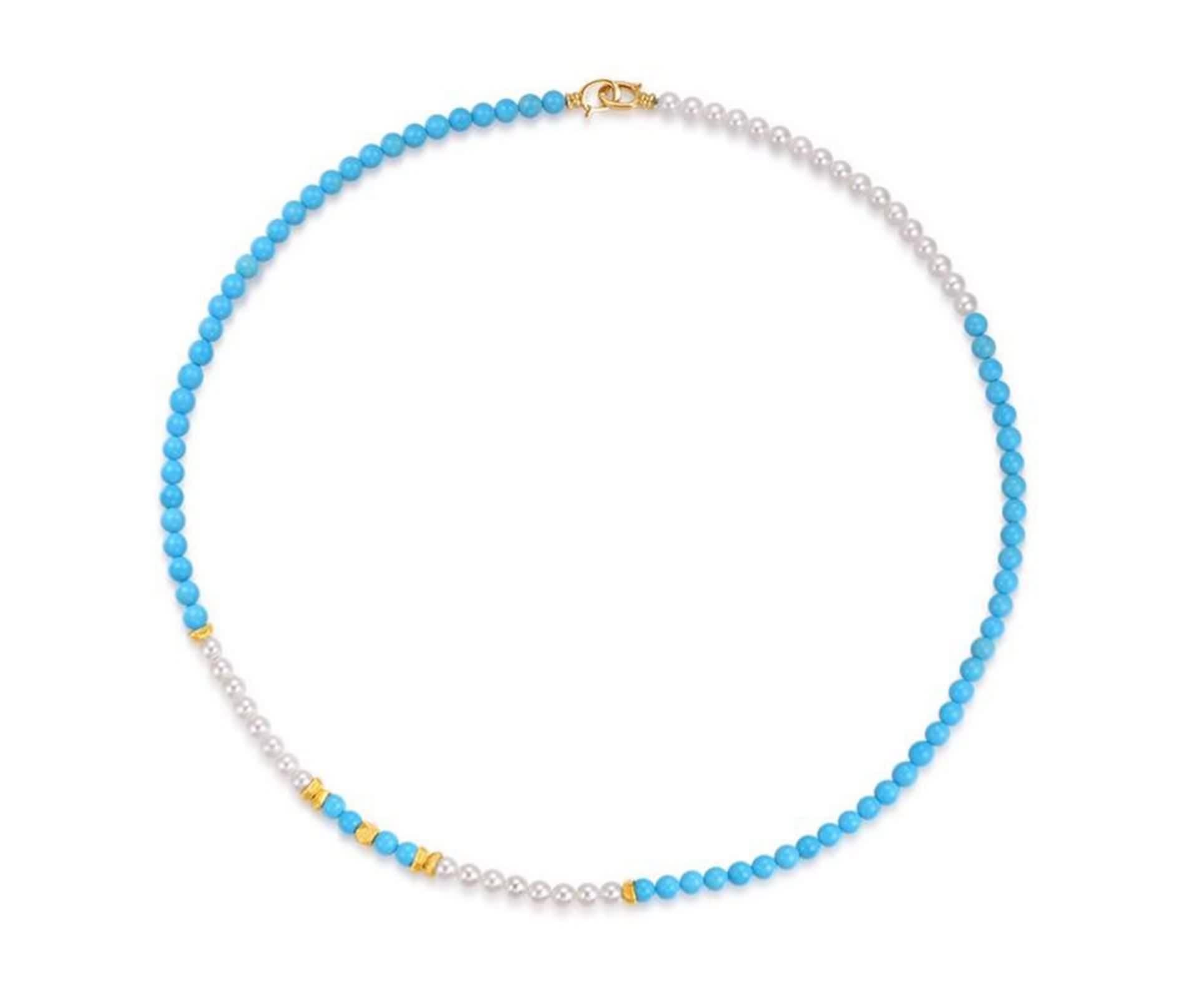 Halskette Lang Türkis, Kette mit Anhänger Damen Echter Schmuck 9K/14K/18K Gelbgold