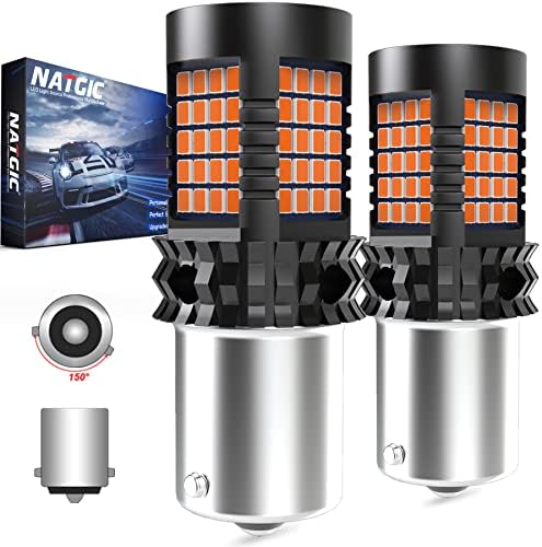 NATGIC Amber BAU15S(150°) PY21W LED Bulbs Yellow Canbus Error Free Turn Signal Light Built-in Resistor No Hyper Flash No Error For Blinker Light Indicator Light Side Marker Light 2000Lm 21W(Pack Of 2)