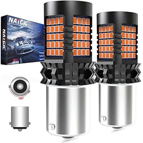NATGIC Amber BAU15S(150°) PY21W LED Bulbs Yellow Canbus Error Free Turn Signal Light Built-in Resistor No Hyper Flash No Error For Blinker Light Indicator Light Side Marker Light 2000Lm 21W(Pack Of 2) Cover