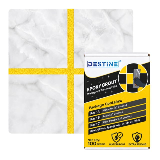 Image of DESTINE Epoxy Grout for Tiles (110 Colours)(100 g), Waterproof Joint Filler, Crack Filler, Tiles Gap Filler, Stain Free, Acid & Chemical Resistance Epoxy Grout (Cream [Gold Glitter])