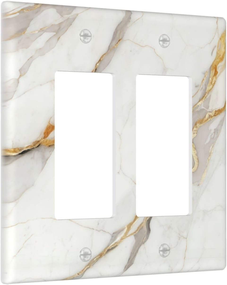 White Gray Gold Marble Light Switch Covers Decorative Modern Luxury Abstract 2 Gang Double Rocker Switchplate Electrical Faceplate for Bathroom Kitchen Bedroom Decor