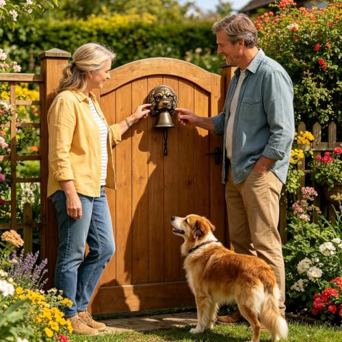 Timbre de puerta de hierro fundido con perro para entrada de casa rustica 5