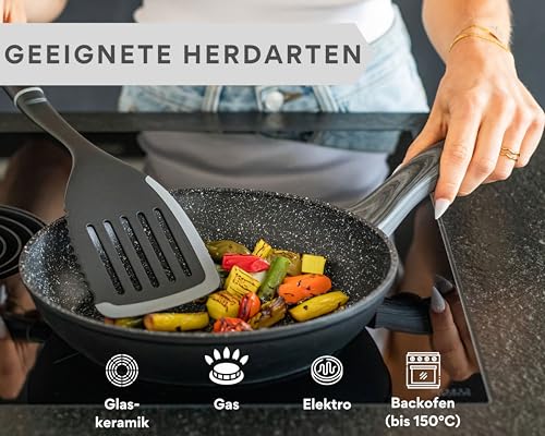 Foto von DIVORY Bratpfanne 16cm kein Induktion – Antihaft Beschichtete kleine Universalpfanne für alle Herdarten - Sichere Griffe (Graues Holz, 16cm)