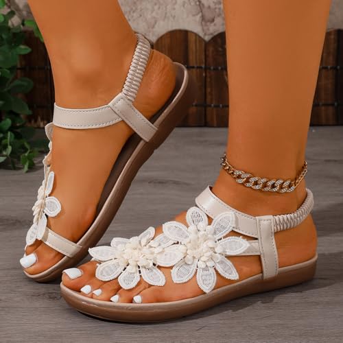 Sandales avec fleurs pour femme chaussures plates et légères confort d'été - 7