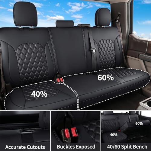 Image of Huidasource Tacoma Car Seat Covers, Nappa Leather Truck Seat Cushion Cover Fit for Toyota Tacoma 4th Gen 2024-2026 Double /Crew Cab SR, SR5, Limited, TRD Sport /Off-Road,Trailhunter (Full Set /Black)