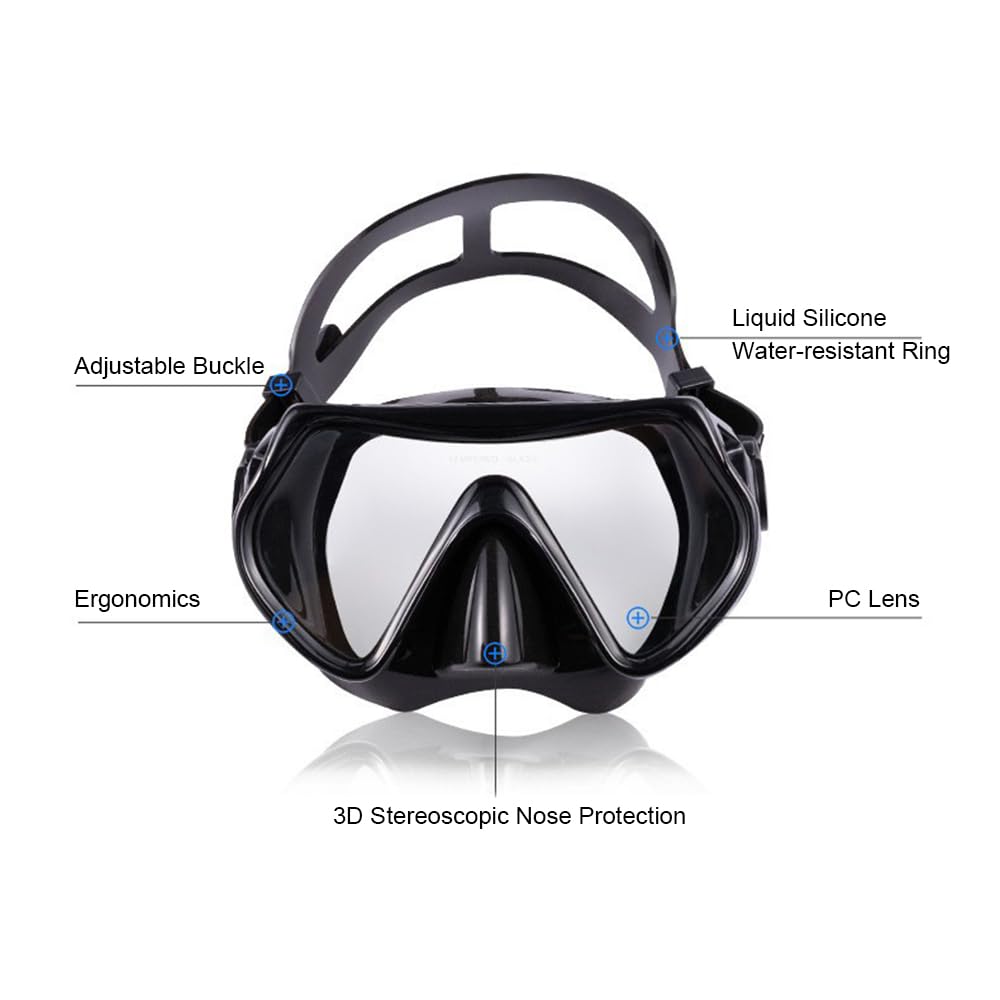 Matybobe Gafas de buceo de tres ventanas de alta transparencia con esnórquel de secado completo y aletas ajustables para hombres y mujeres, equipo de buceo