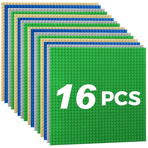 Image of Classic Baseplates Building Plates-10 inch x 10 inch Building Boards,100% Compatible with All Major Brands and Activity Table, Creative Platforms Mats for Toy Bricks (Sand Green Gray Blue, 16 Pack)