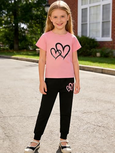Image of Girls 4 Pieces Outfits Short Sleeve Printed Tee Tops and Pants Set 4-12Y